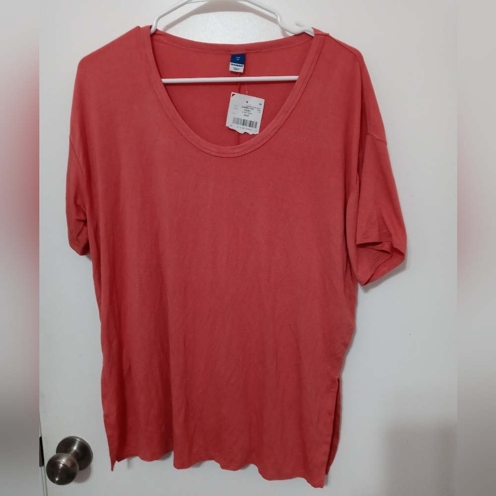 Old Navy Luxe short Sleeve Oversized Sugarpop orange Tunic top Split side hems